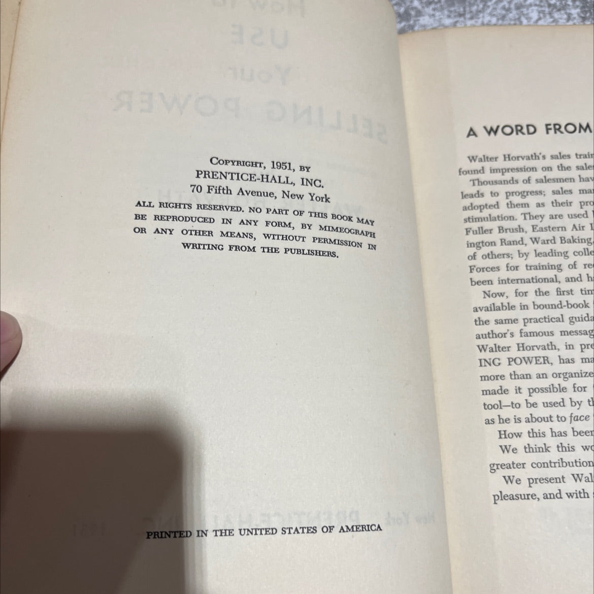 salesmanship techniques how to use word your selling power book, by walter horvath, 1951 Hardcover image 3