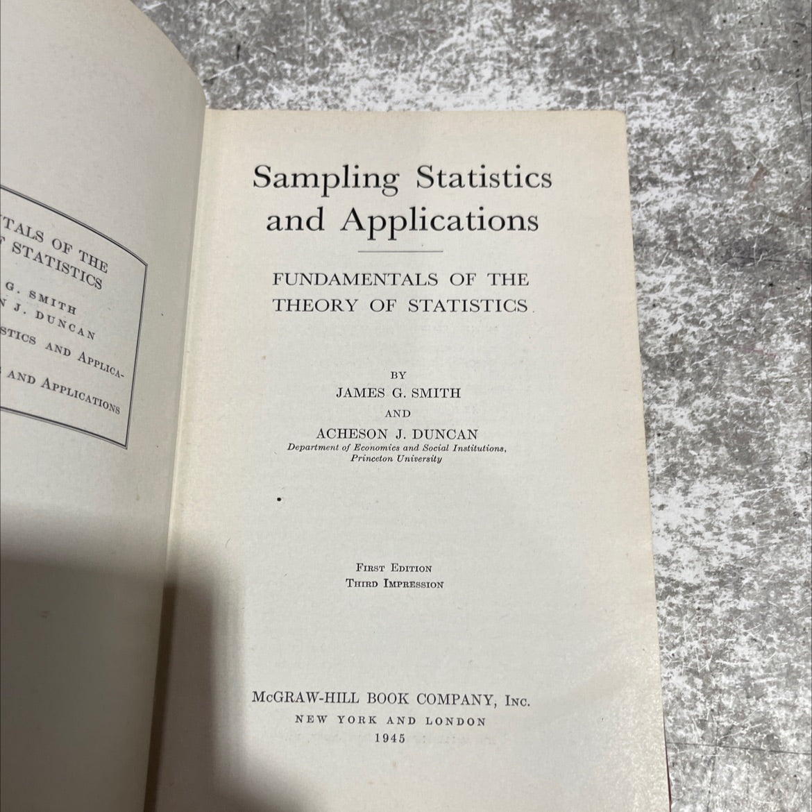 sampling statistics and applications book, by james g. smith and acheson j. duncan, 1945 Hardcover image 2