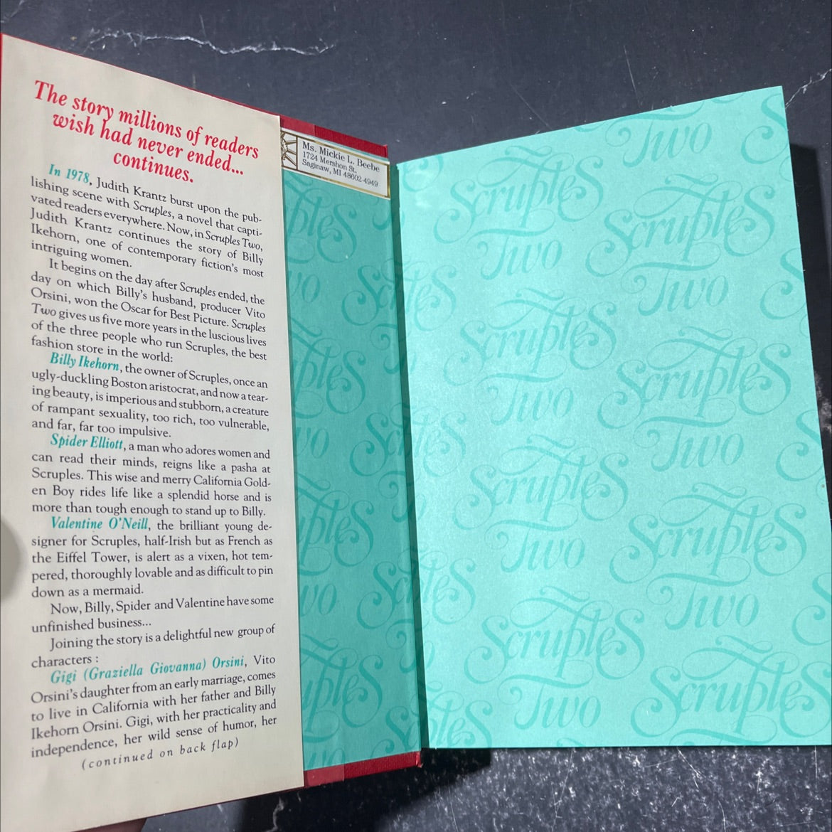 scruples two book, by judith krantz, 1992 Hardcover image 4