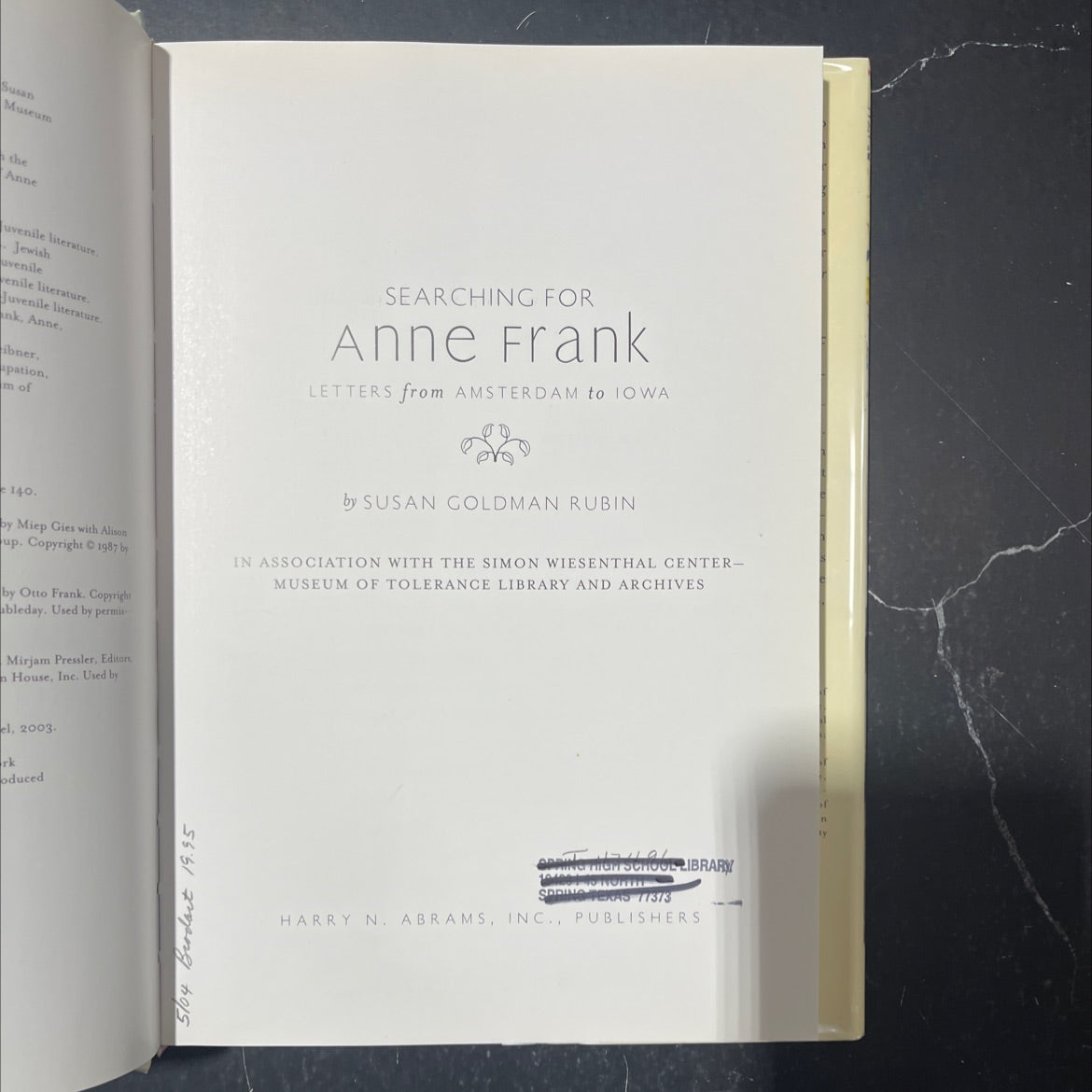 searching for anne frank: letters from amsterdam to iowa book, by susan goldman rubin, 2003 Hardcover image 2