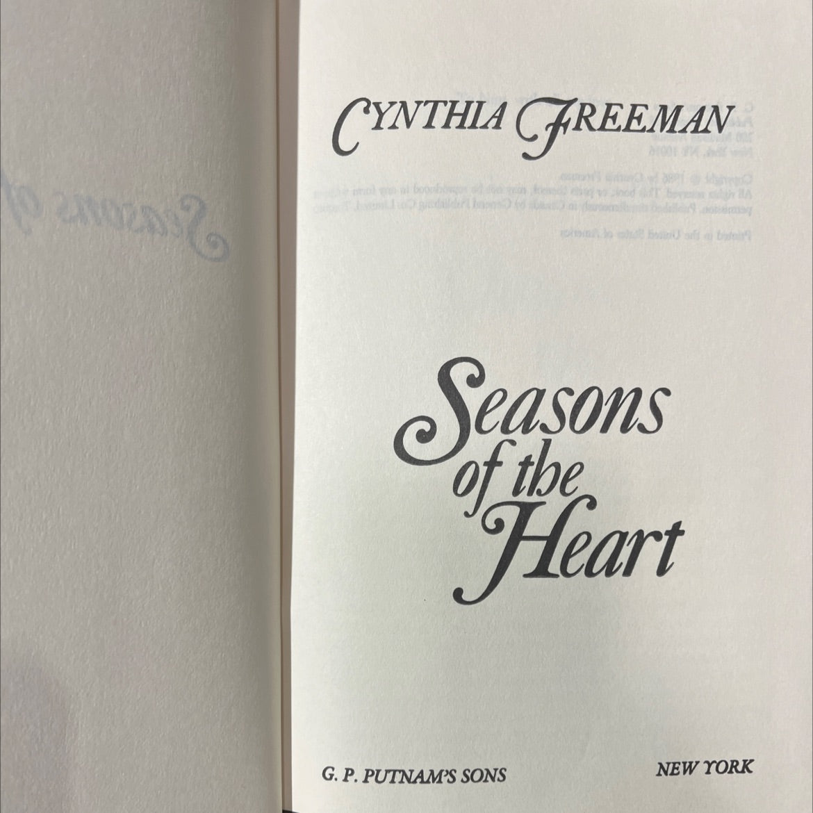 seasons of the heart book, by cynthia freeman, 1986 Hardcover image 2