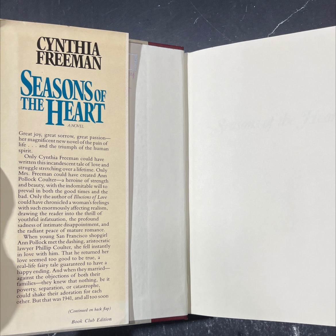 seasons of the heart book, by cynthia freeman, 1986 Hardcover image 4