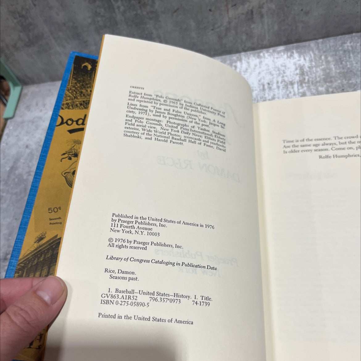seasons past book, by damon rice, 1976 Hardcover image 3