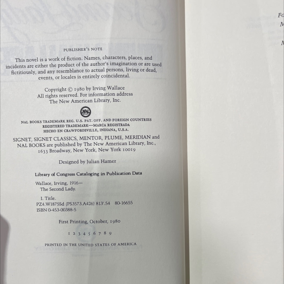 second lady book, by irving wallace, 1980 Hardcover image 3