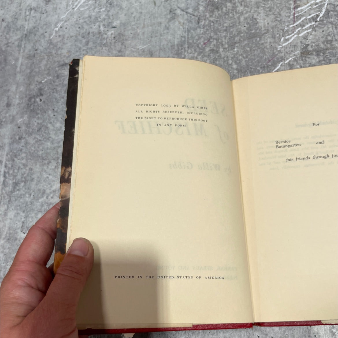 seed of mischief book, by Willa Gibbs, 1953 Hardcover image 3