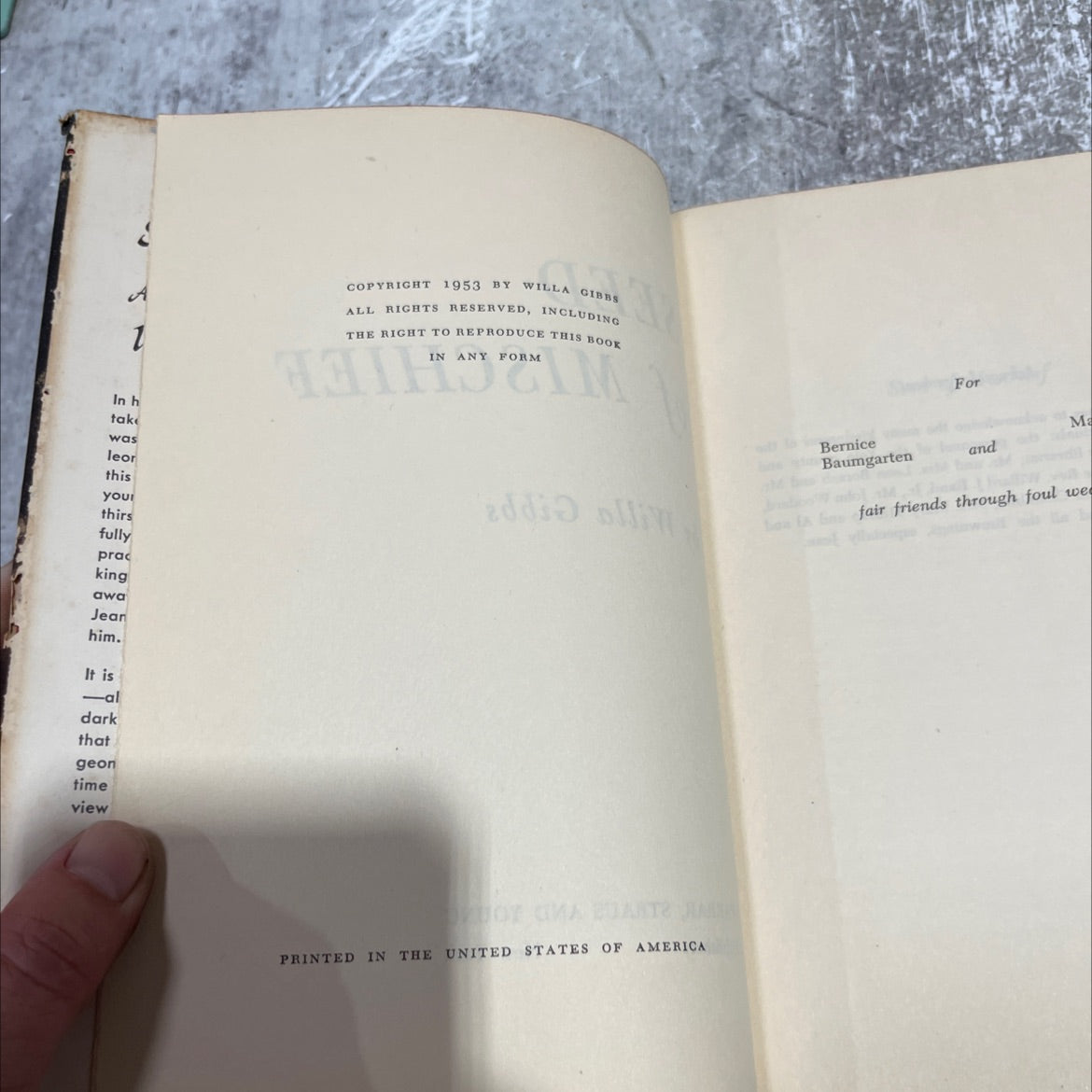 seed of mischief book, by Willa Gibbs, 1953 Hardcover image 3