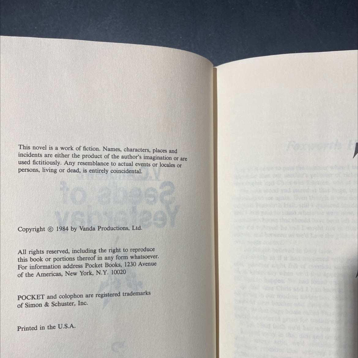 seeds of yesterday book, by V.C. Andrews, 1984 Hardcover image 3