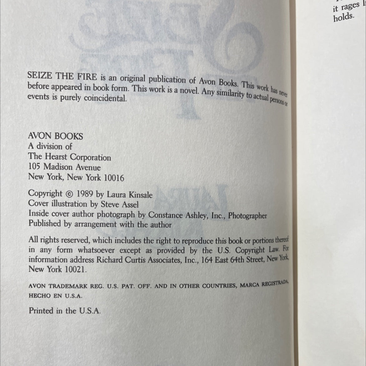 seize the fire book, by laura kinsale, 1989 Hardcover image 3