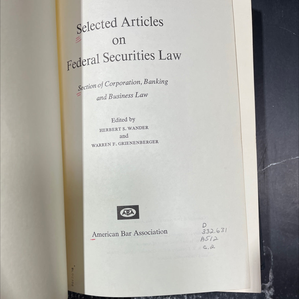 selected articles on federal securities law book, by herbert s. wander and warren f. grienenberger, 1968 Hardcover image 2
