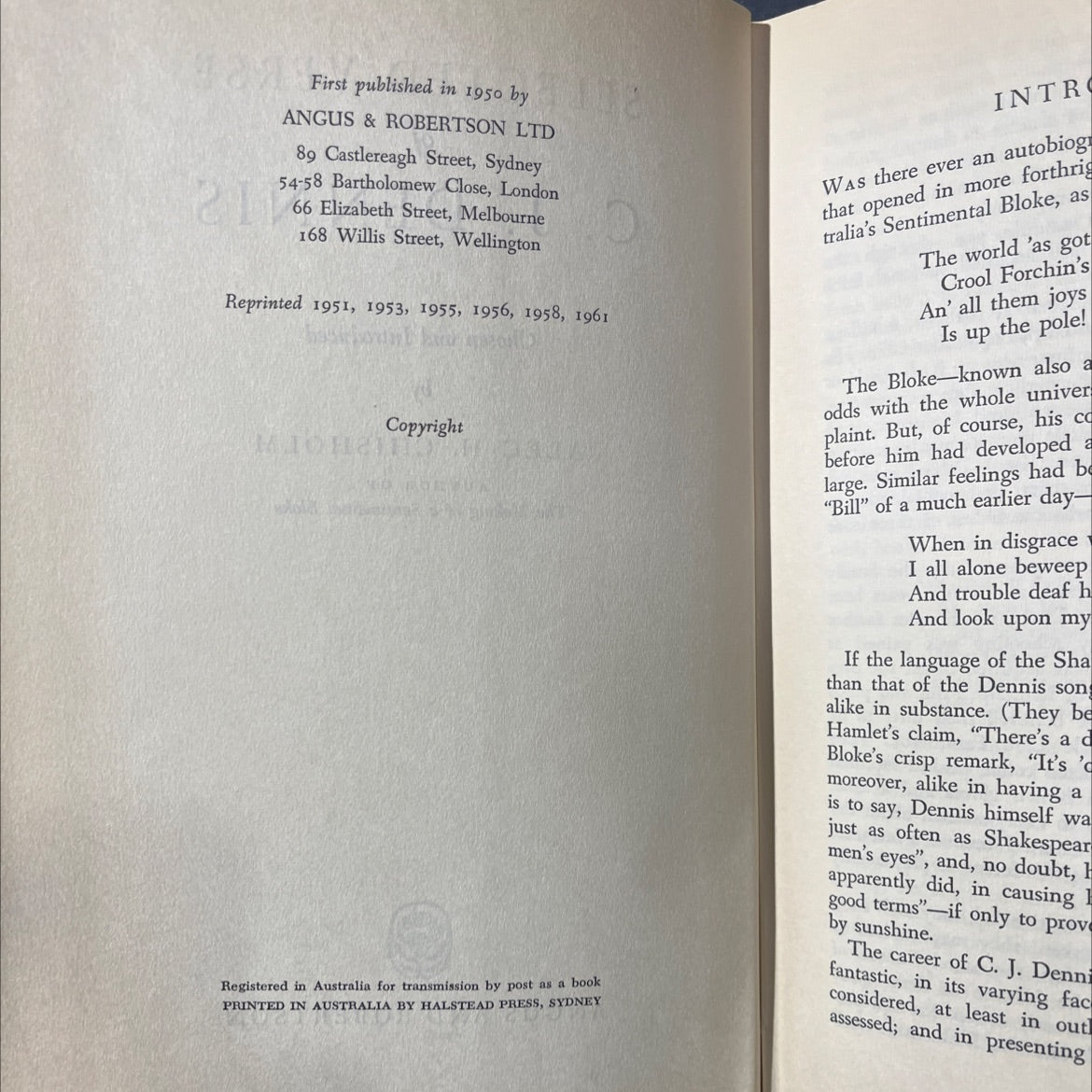 selected verse of c. j. dennis book, by c. j. dennis, 1961 Hardcover image 3