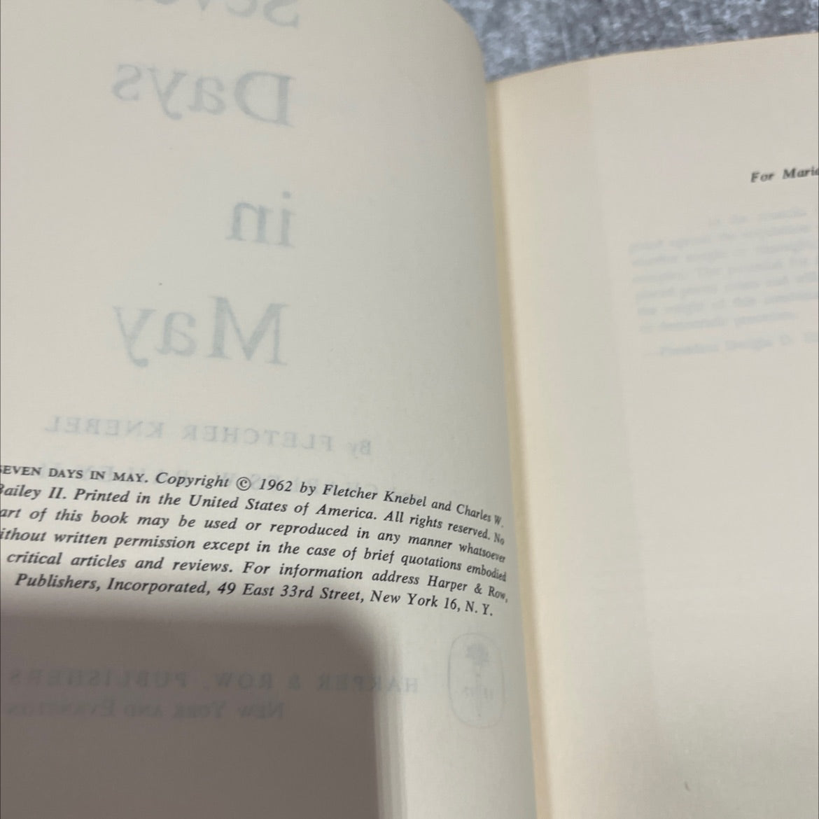 seven days in may book, by fletcher knebel and charles w. bailey ii, 1962 Hardcover image 3