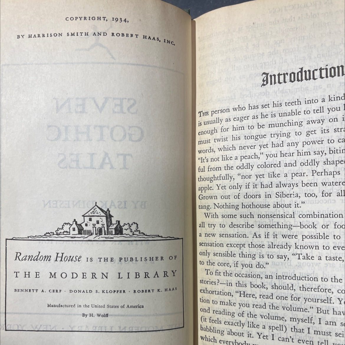 seven gothic tales book, by isak dinesen, 1934 Hardcover image 3