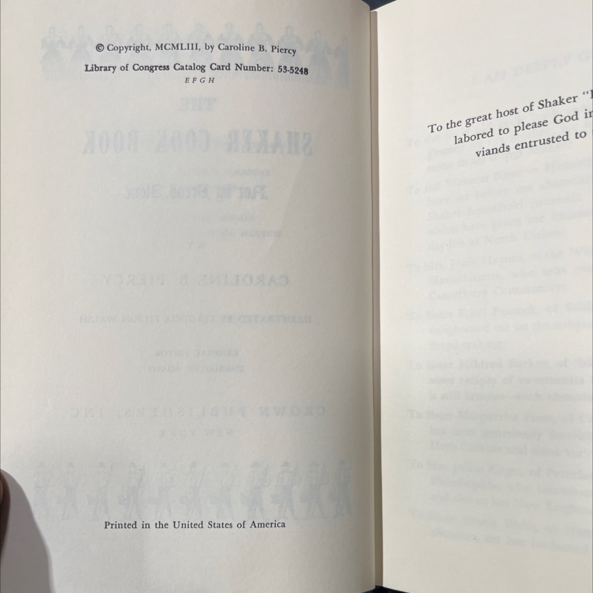 shaker cook book book, by caroline b. piercy, 1953 Hardcover image 3