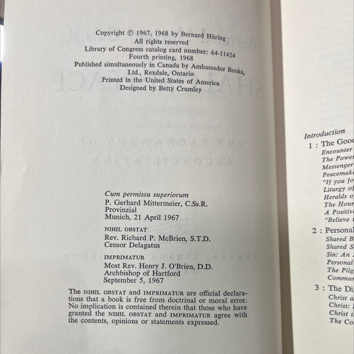 shalom: peace book, by Bernard Häring, 1968 Hardcover image 3