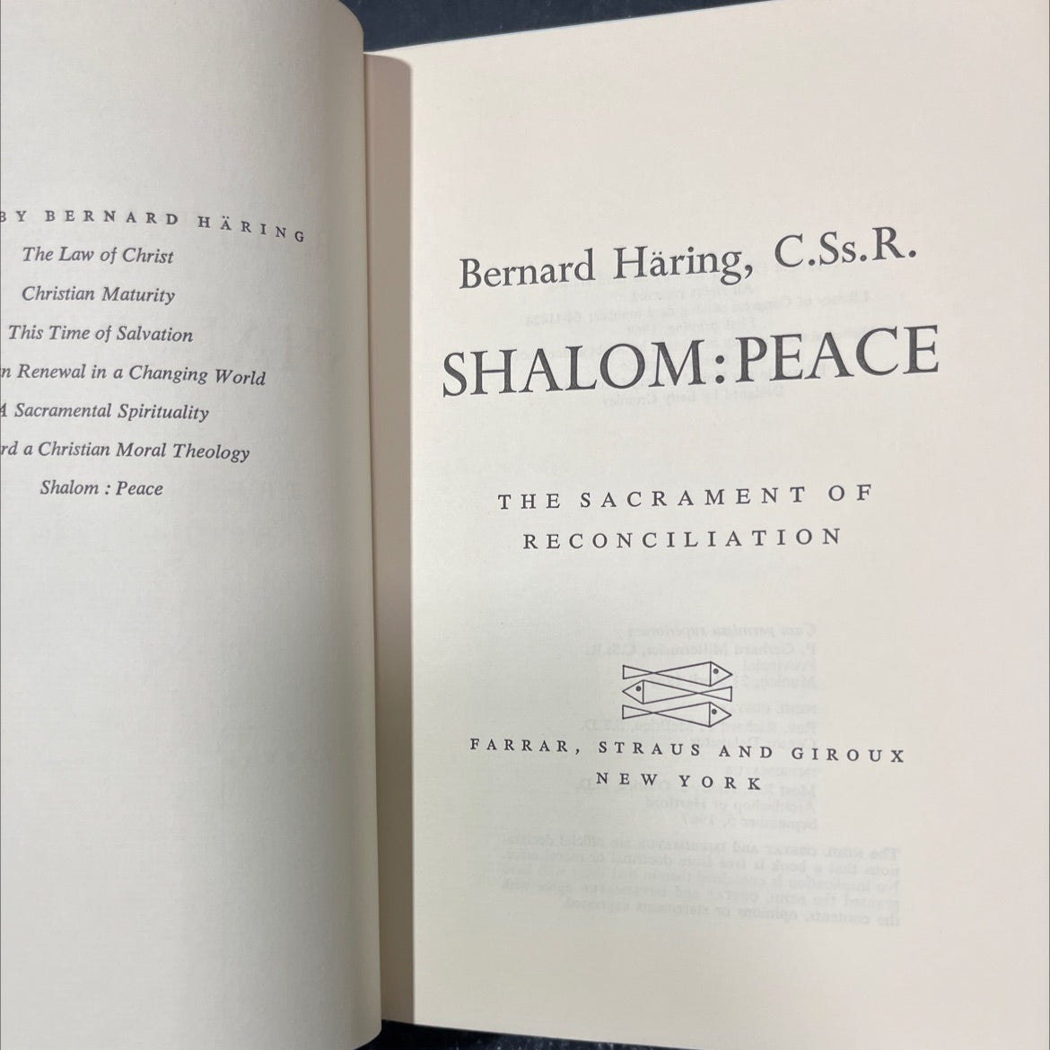 shalom: peace book, by bernard häring, 1968 Hardcover image 2