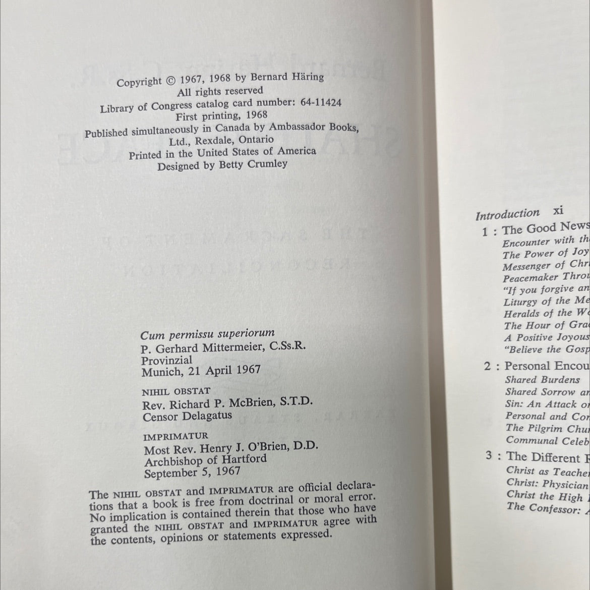 shalom: peace book, by bernard häring, 1968 Hardcover image 3
