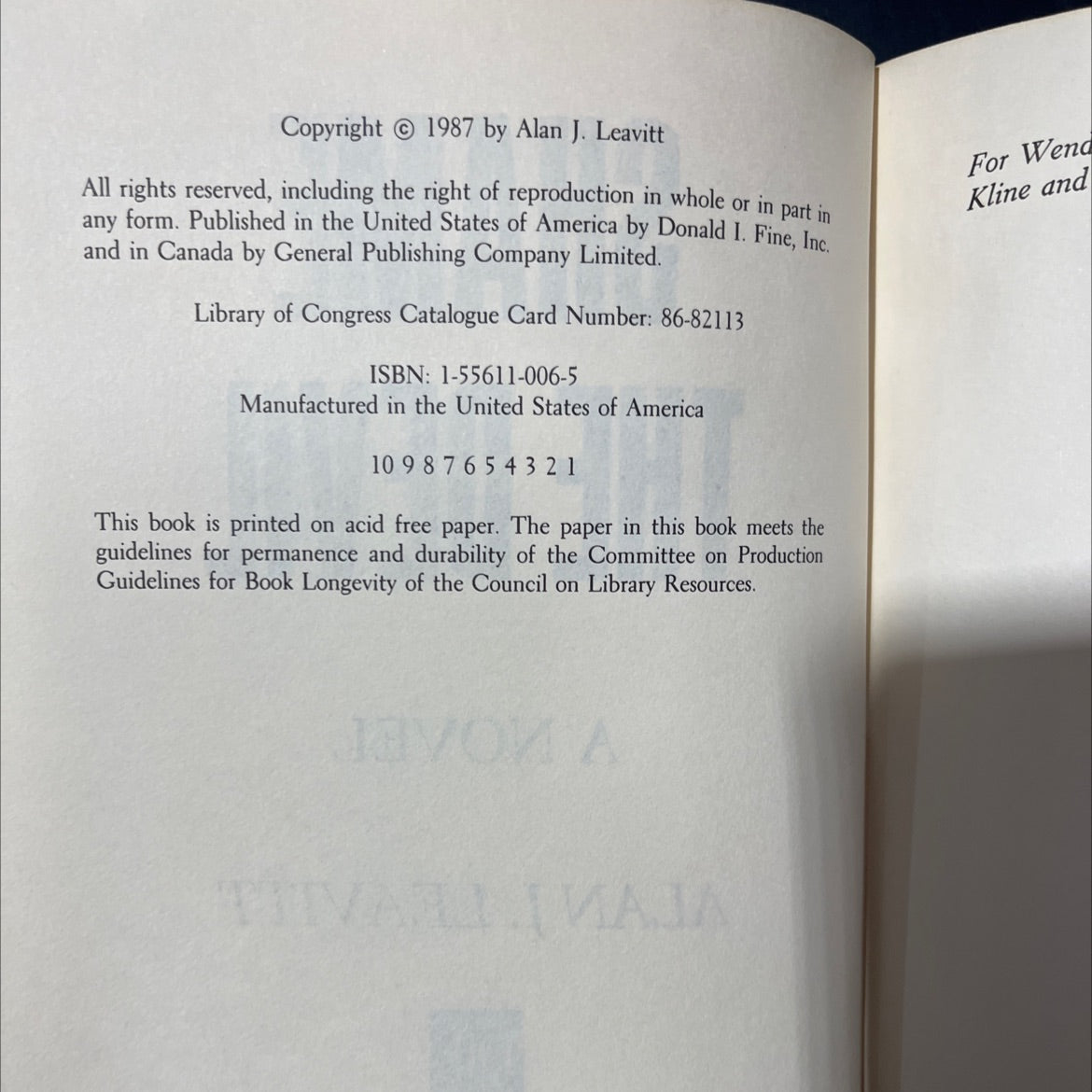 shame the devil a novel book, by alan j. leavitt, 1987 Hardcover image 3