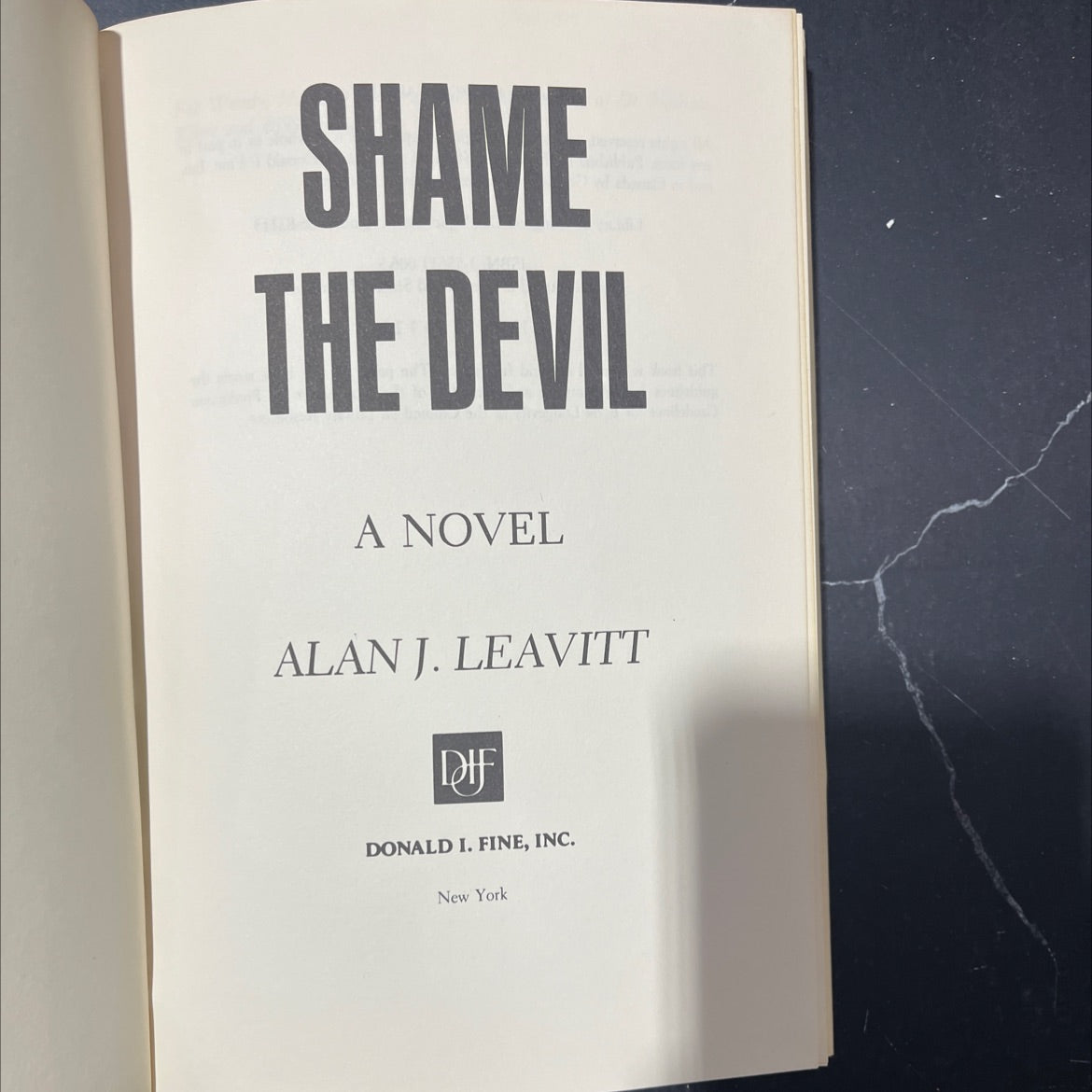shame the devil a novel book, by alan j. leavitt, 1987 Hardcover image 2