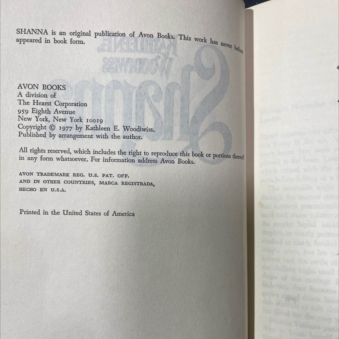shanna book, by kathleen e. woodiwiss, 1977 Hardcover image 3