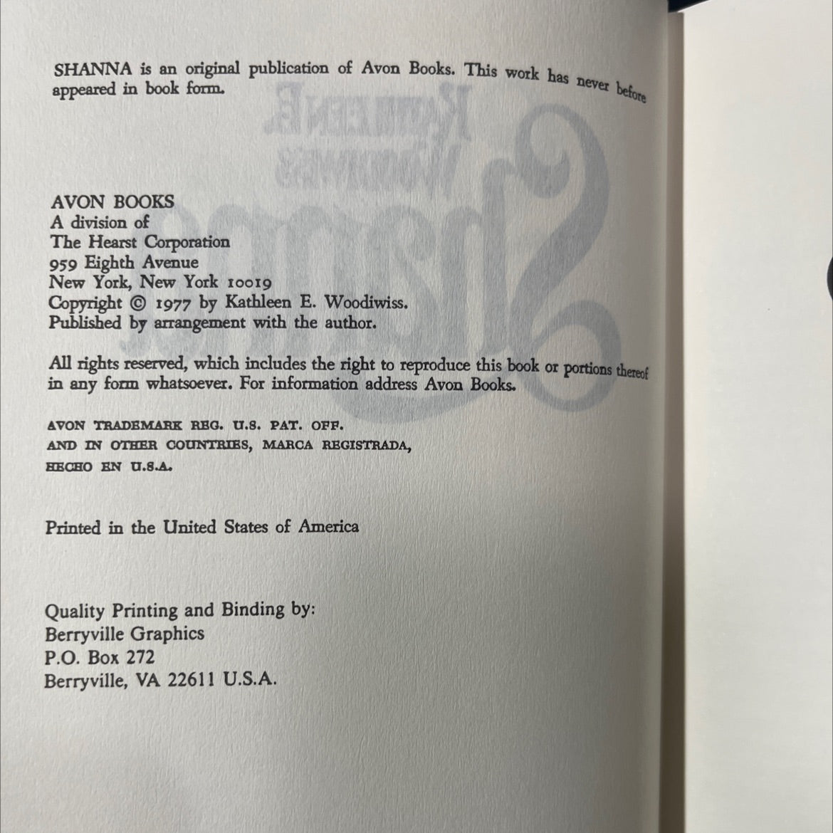 shanna book, by kathleen e. woodiwiss, 1977 Hardcover image 3