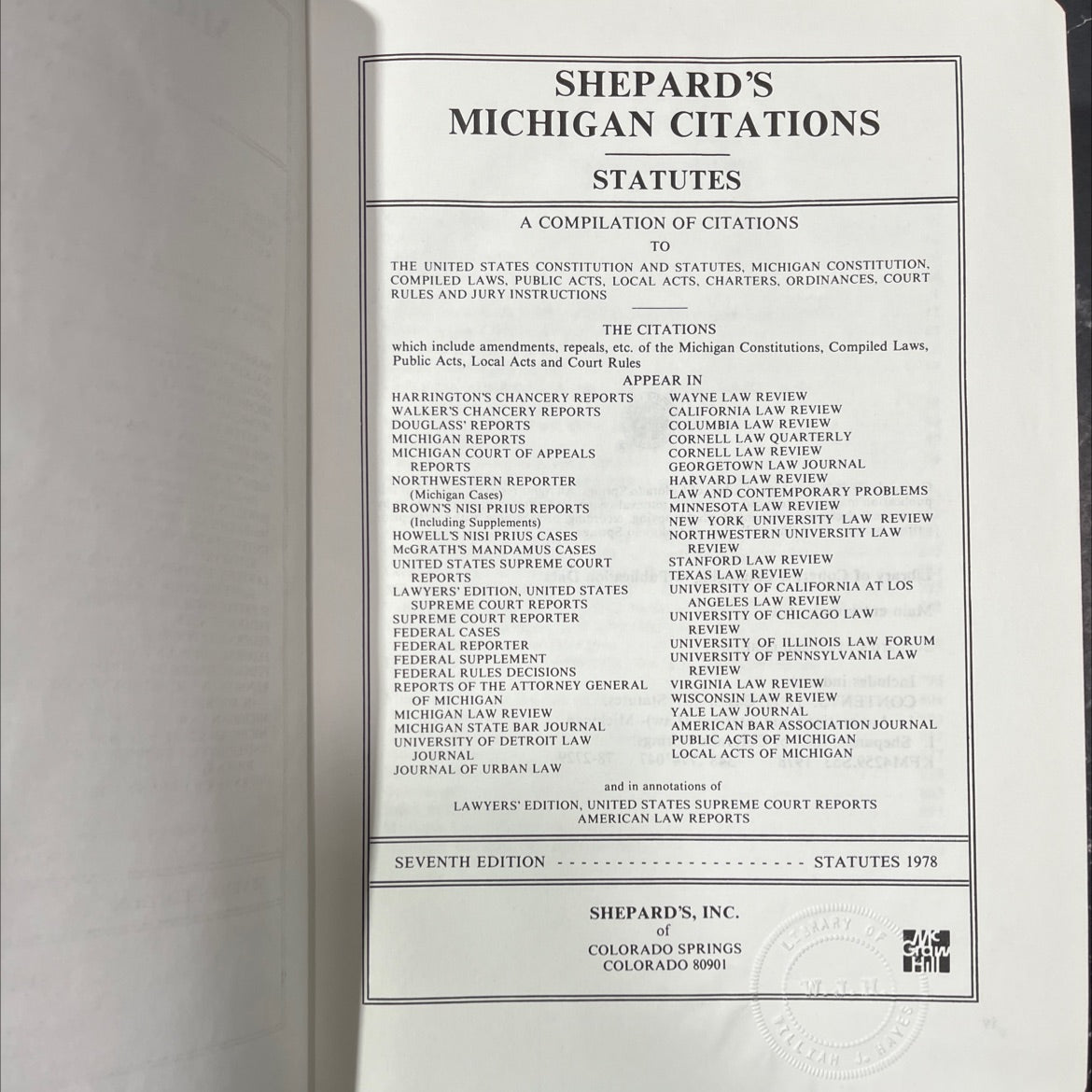 shepard's michigan citations statutes book, by shepard's, inc., 1978 Hardcover image 2