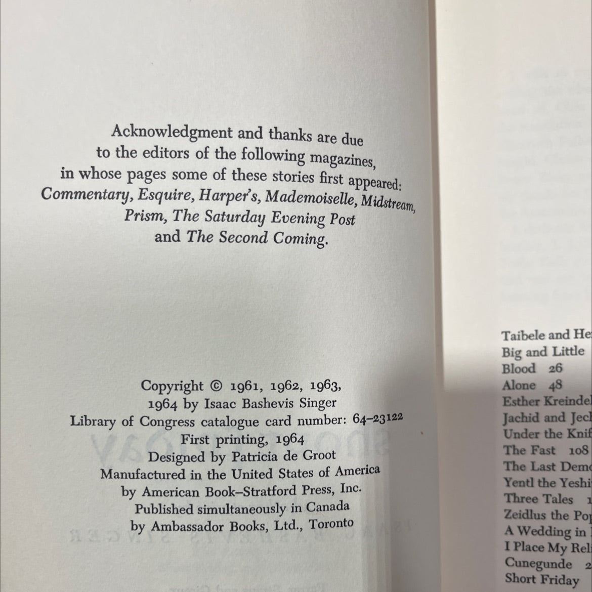 short friday and other stories book, by isaac bashevis singer, 1964 Hardcover, Vintage image 3