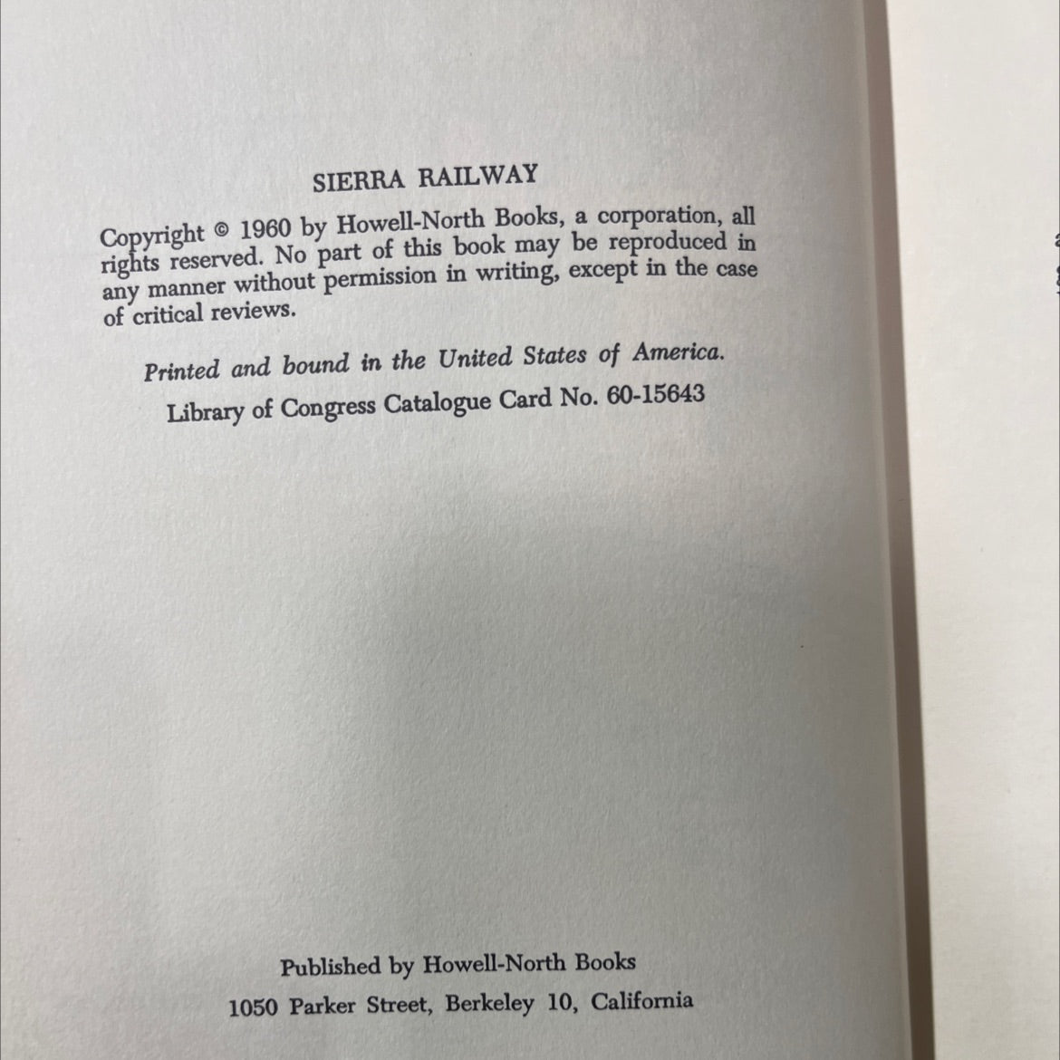 sierra railway book, by dorothy newell deane howell-north, 1960 Hardcover image 3