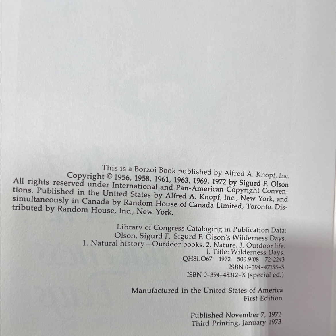sigurd f olson's wilderness days book, by Sigurd F. Olson, 1972 Hardcover image 3