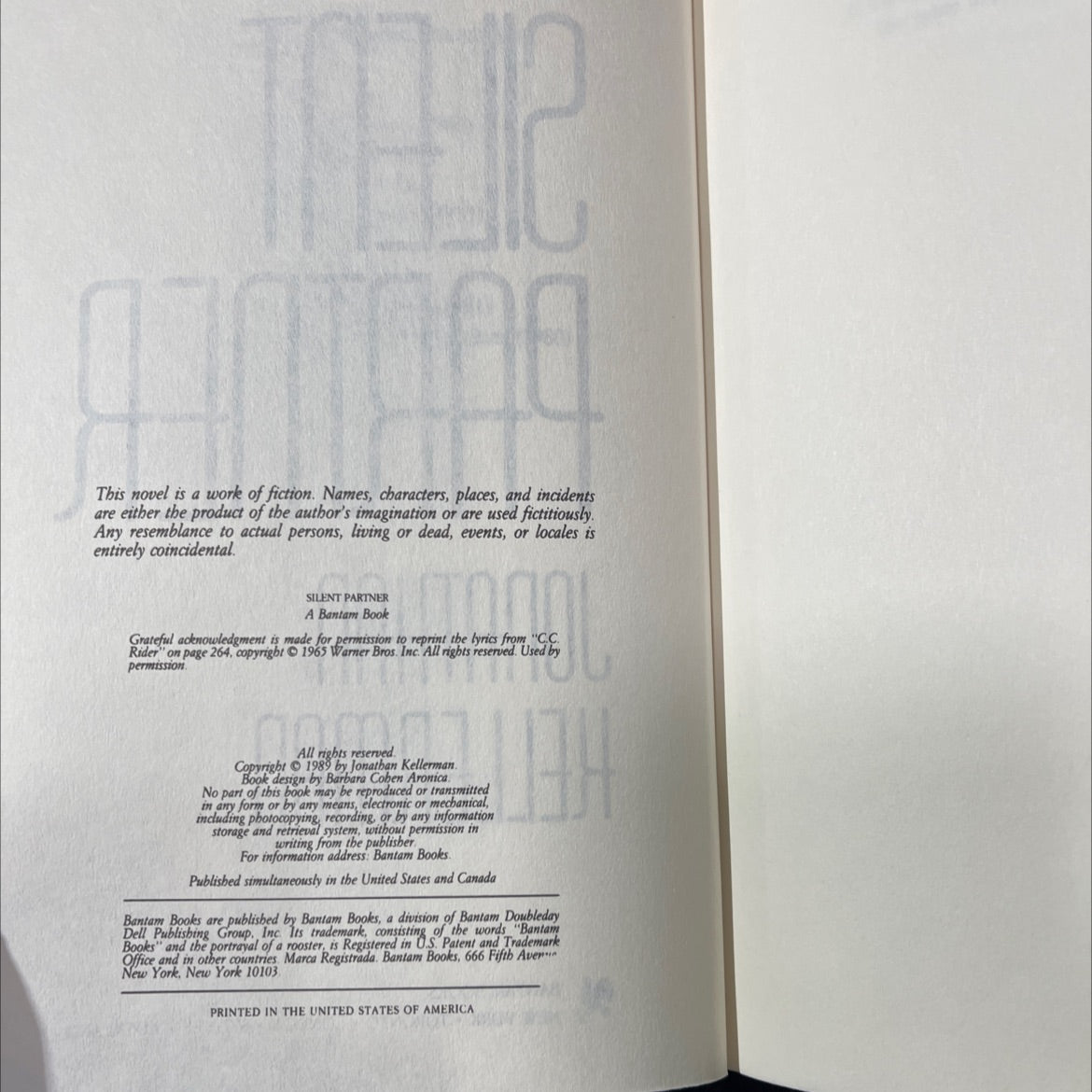 silent partner book, by jonathan kellerman, 1989 Hardcover image 3