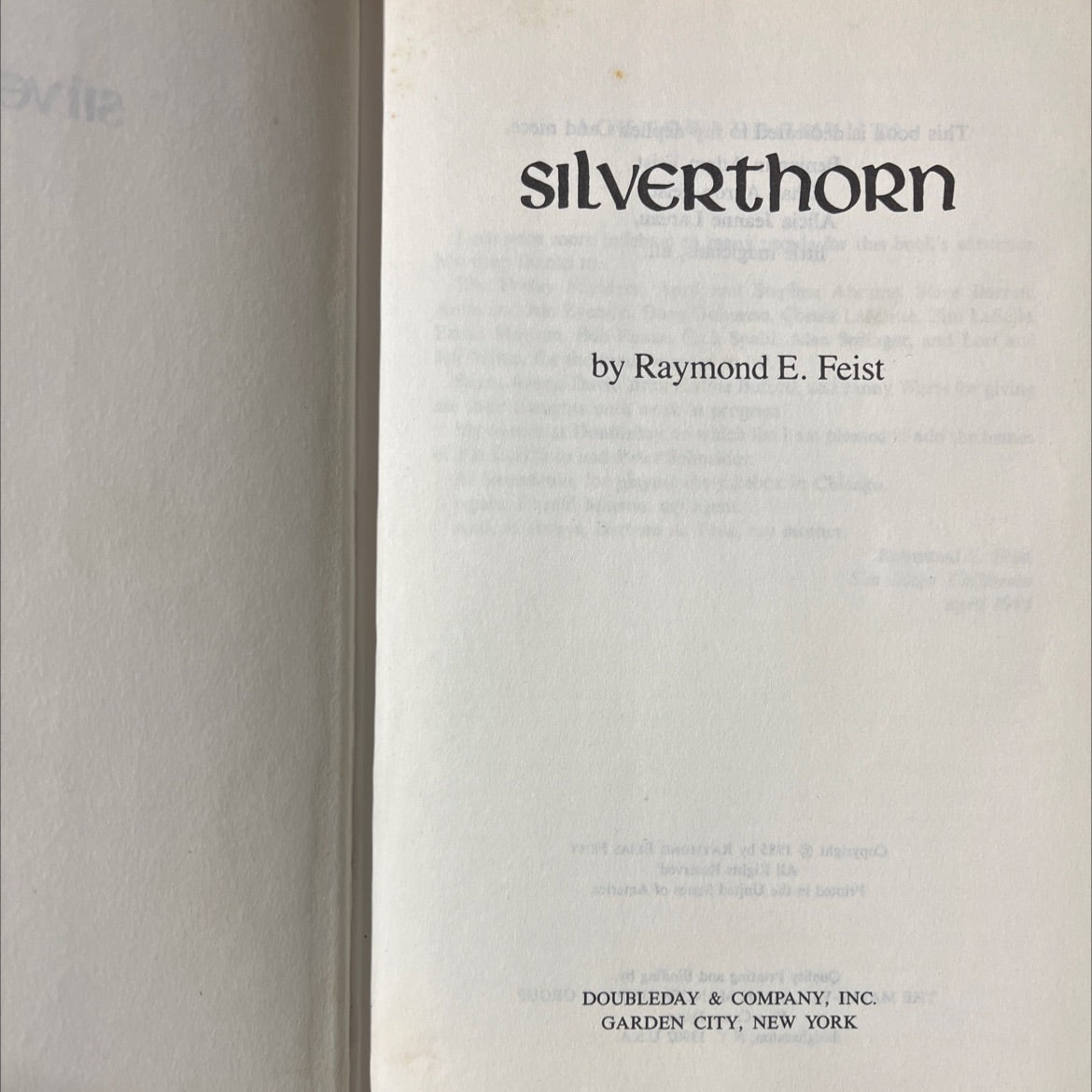 silverthorn book, by raymond e. feist, 1985 Hardcover image 2