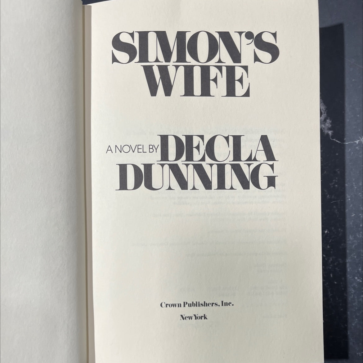 simon's wife book, by decla dunning, 1980 Hardcover image 2