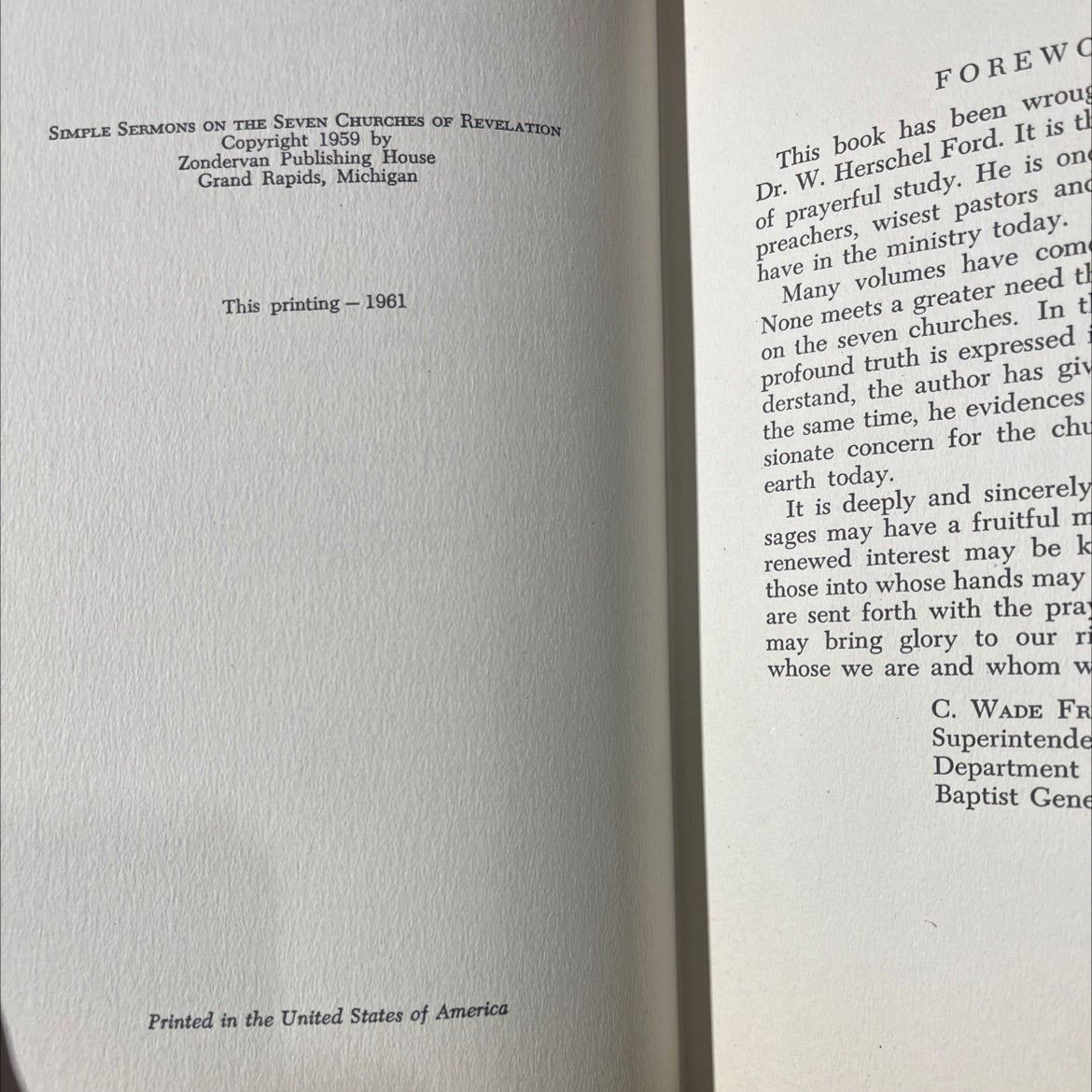 simple sermons on the seven churches of revelation book, by w. herschel ford, 1961 Hardcover image 3