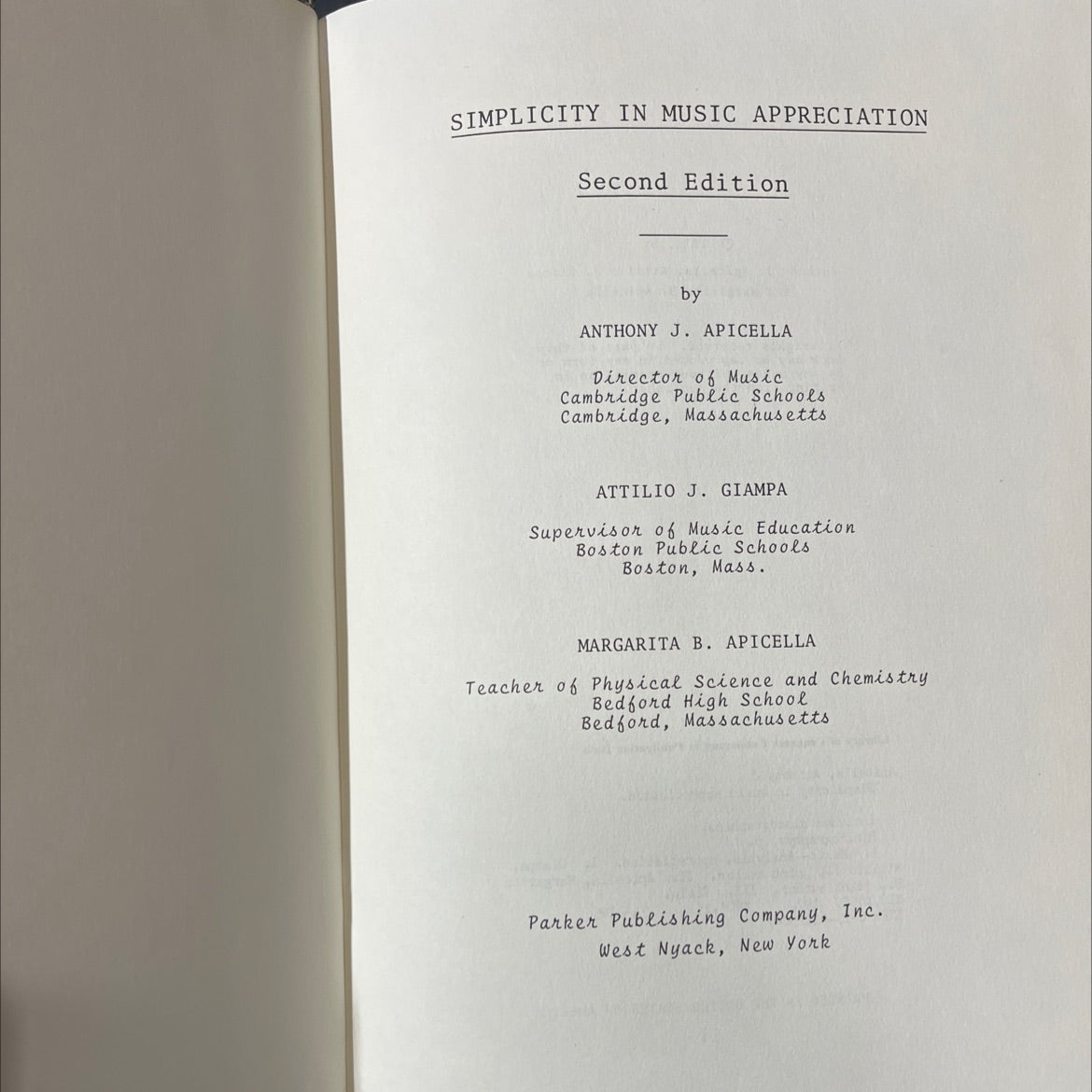simplicity in music appreciation book, by anthony j. apicella, attilio j. giampa, margarita b. apicella, 1974 Hardcover image 2