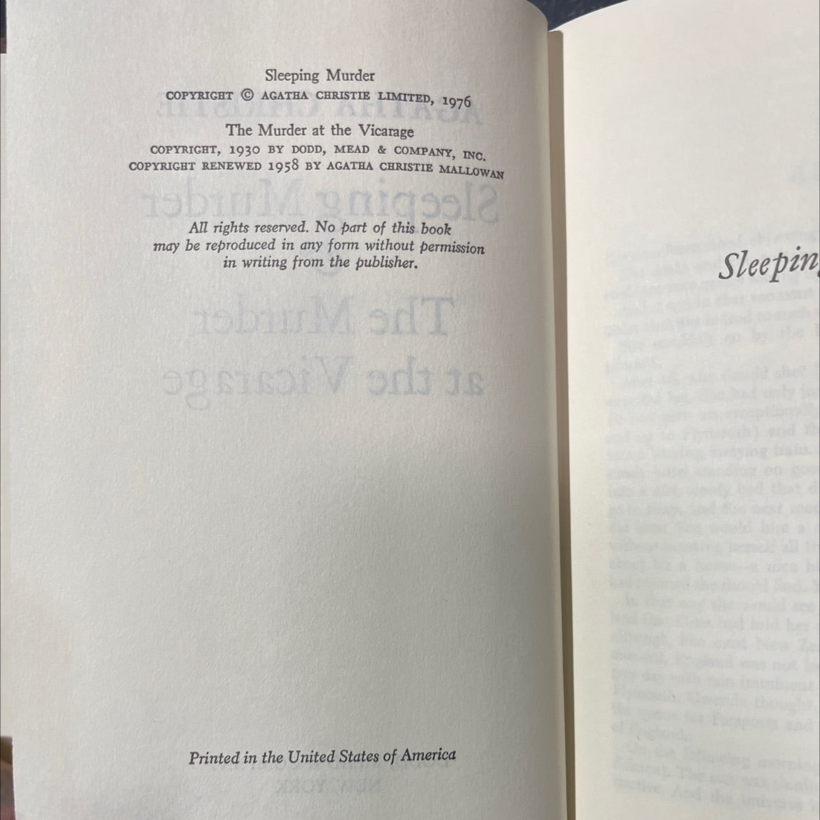 sleeping murder & the murder at the vicarage book, by agatha christie, 1976 Hardcover image 3