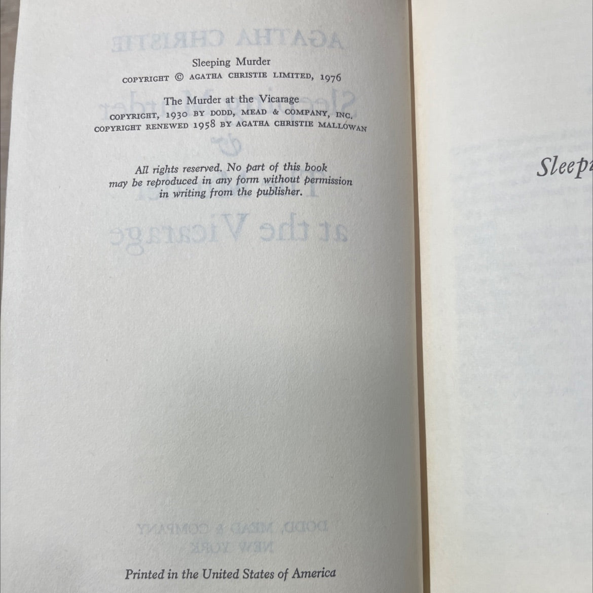 sleeping murder book, by agatha christie, 1976 Hardcover image 3