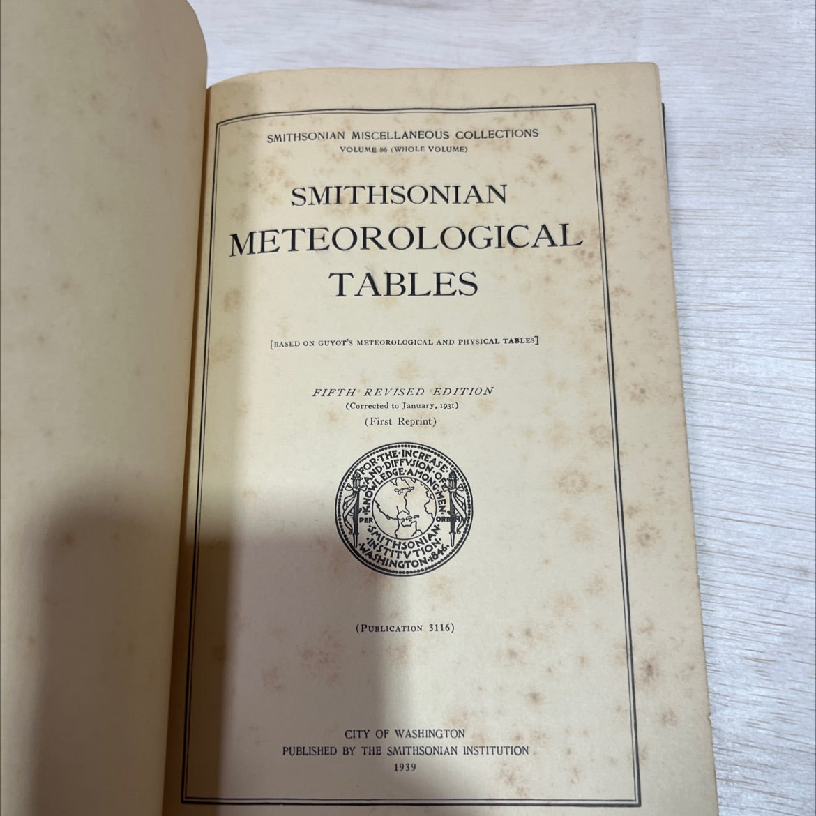smithsonian meteorological tables book, by unknown, 1939 Hardcover image 2