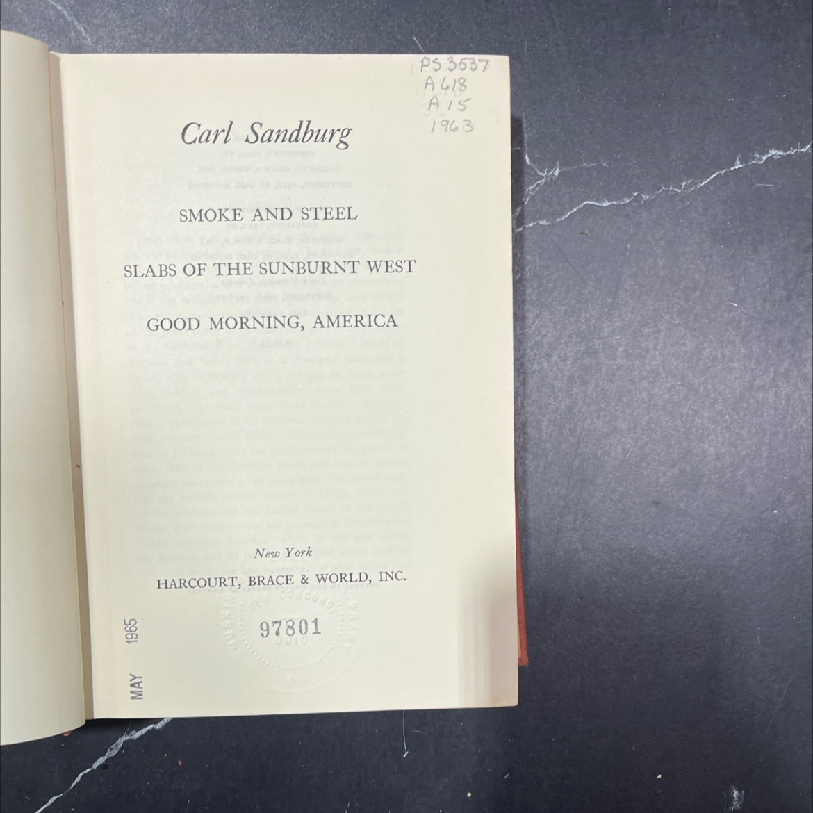 smoke and steel, slabs of the sunburnt west, good morning, america book, by carl sandburg, 1963 Hardcover image 2