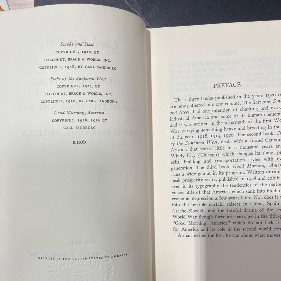 smoke and steel, slabs of the sunburnt west, good morning, america book, by carl sandburg, 1963 Hardcover image 3
