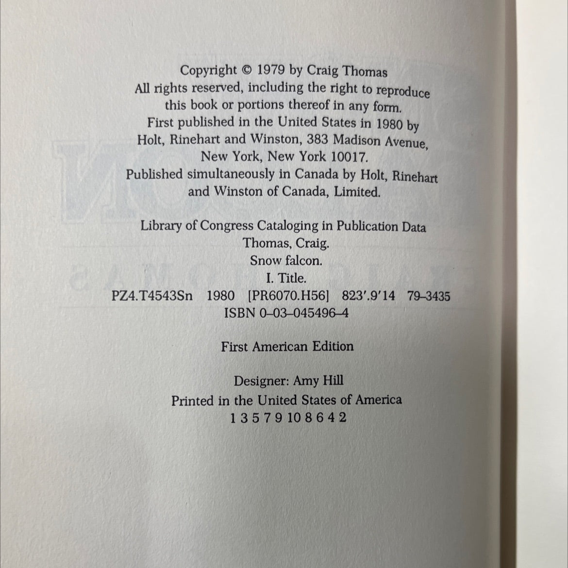 snow falcon book, by Craig Thomas, 1980 Hardcover image 3
