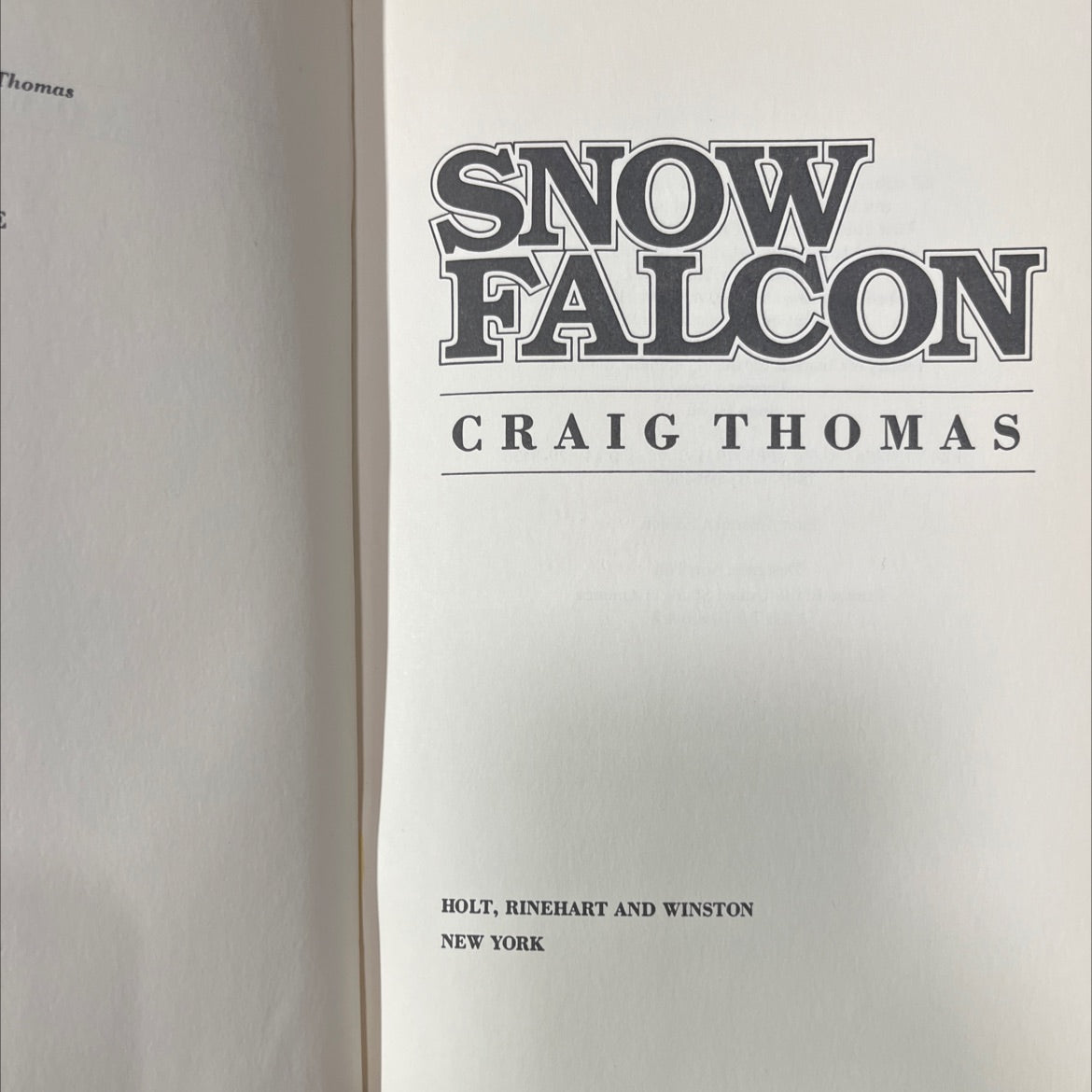 snow falcon book, by Craig Thomas, 1980 Hardcover image 2