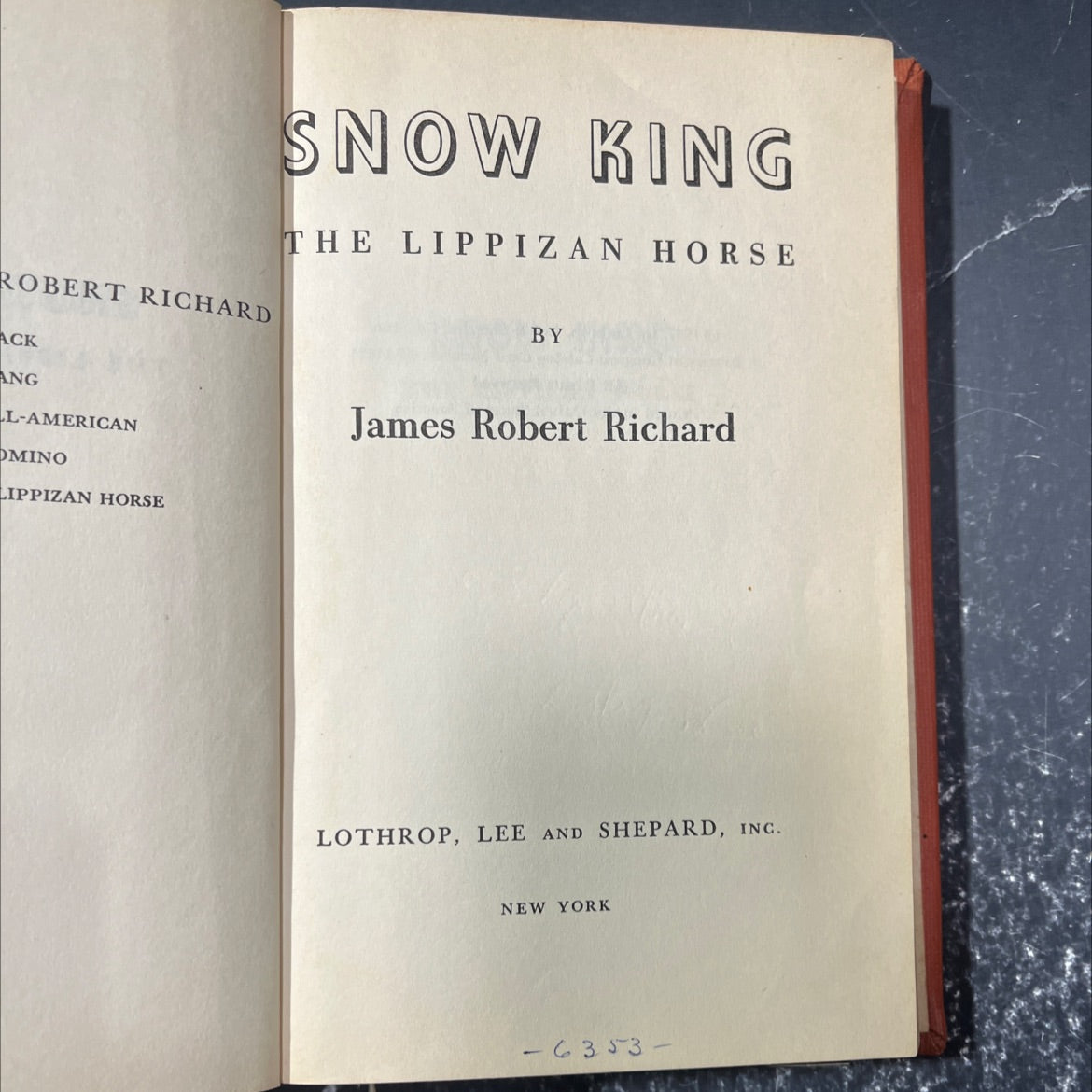 snow the lippizan horse book, by james robert richard, 1957 Hardcover image 2