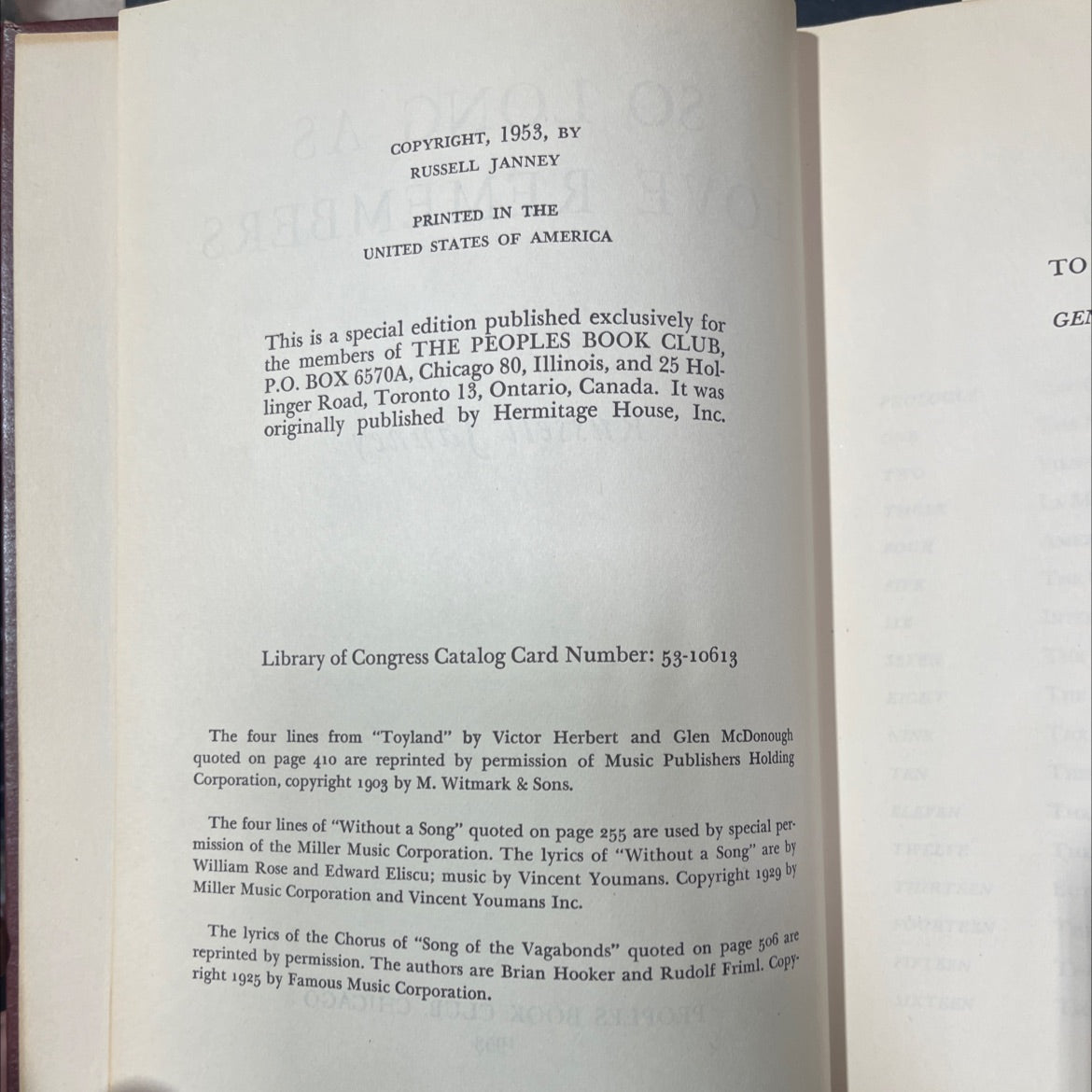 so long as love remembers book, by russell janney, 1953 Hardcover image 3