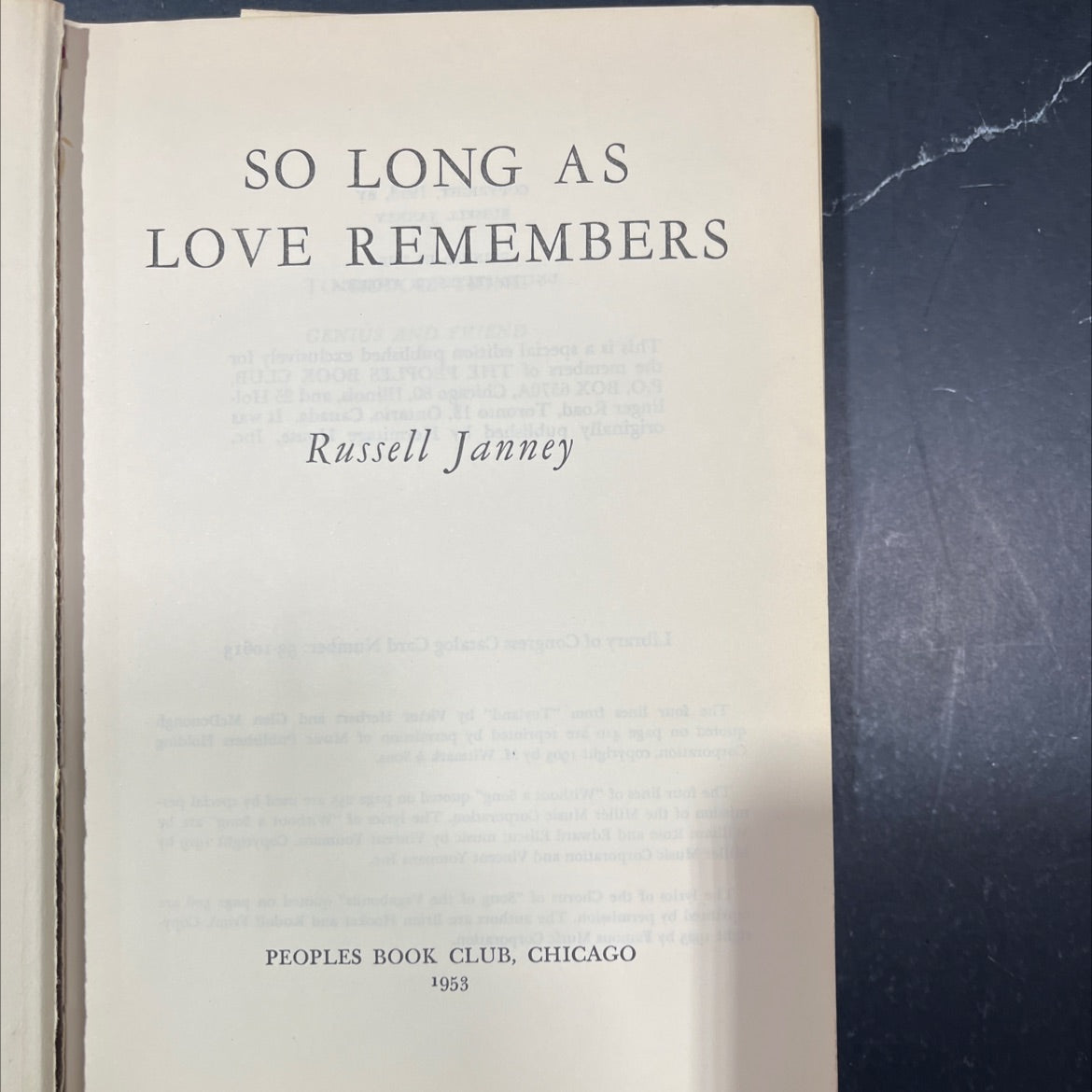 so long as love remembers book, by russell janney, 1953 Hardcover image 2