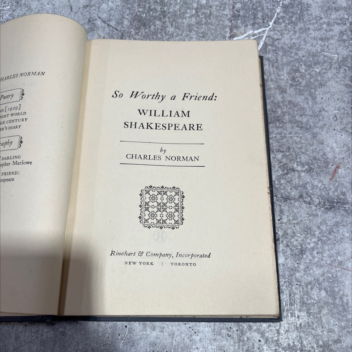 so worthy a friend: william shakespeare book, by charles norman, 1947 Hardcover image 2