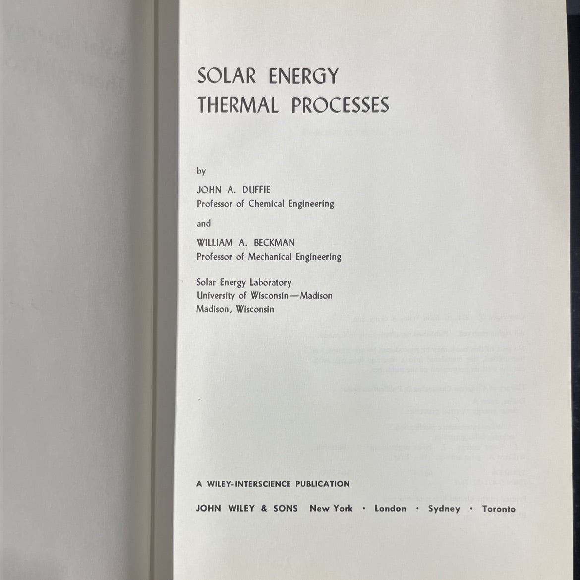 solar energy thermal processes book, by john a. duffie, william a. beckman, 1974 Hardcover image 2