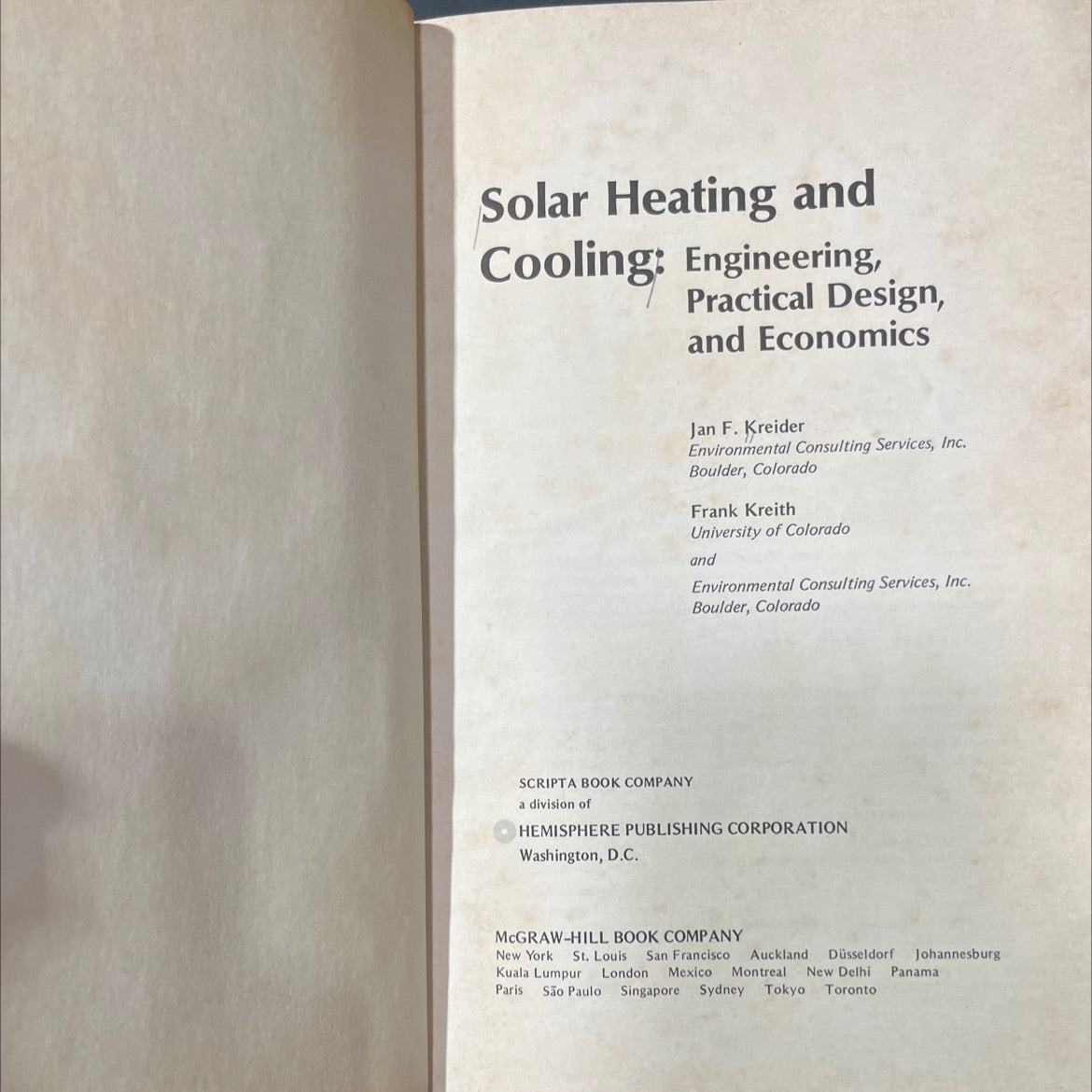 solar heating and cooling: engineering, practical design, and economics book, by Jan F. Kreider, Frank Kreith, 1975 image 2