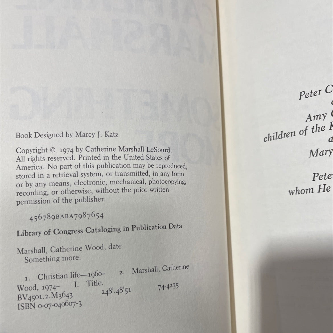 something more book, by catherine marshall, 1974 Hardcover image 3