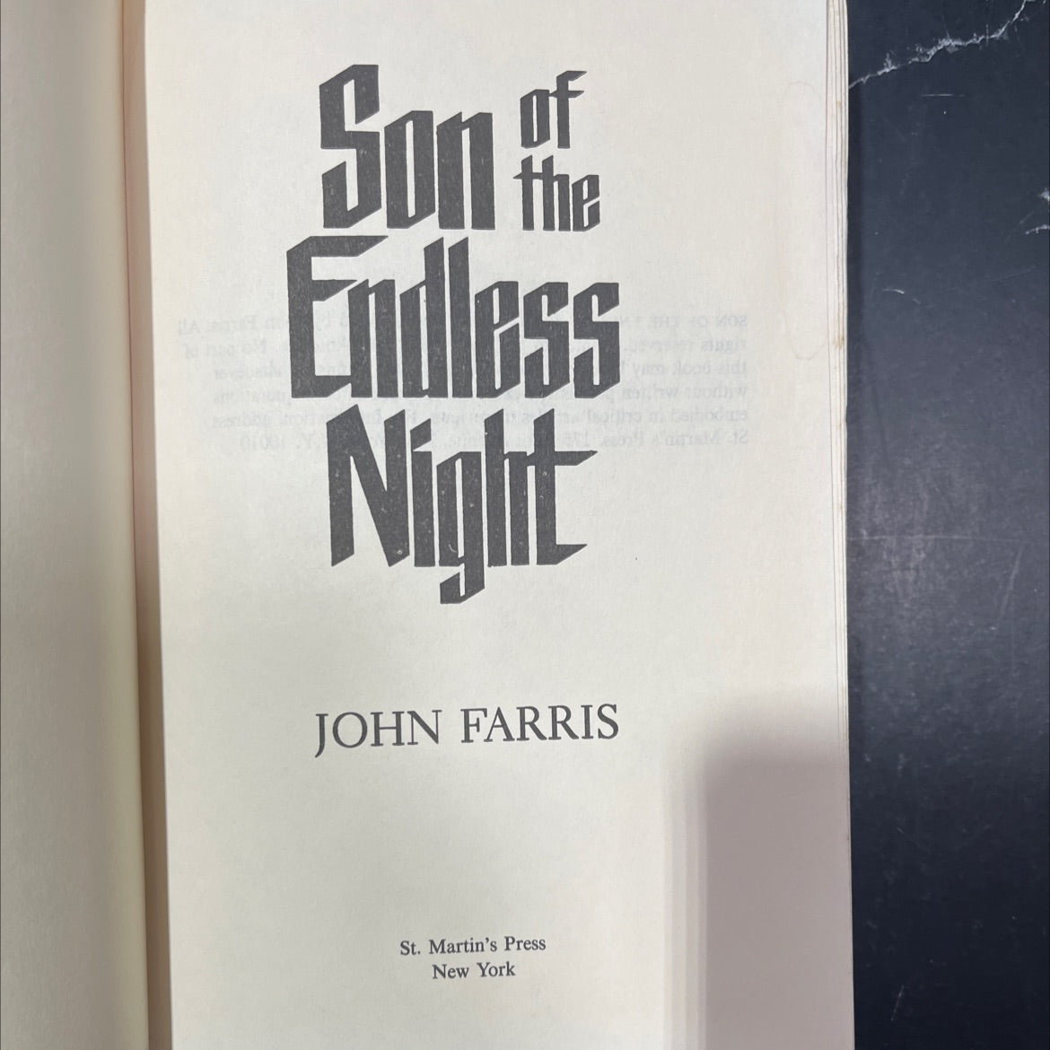 son of the endless night book, by john farris, 1985 Hardcover image 2