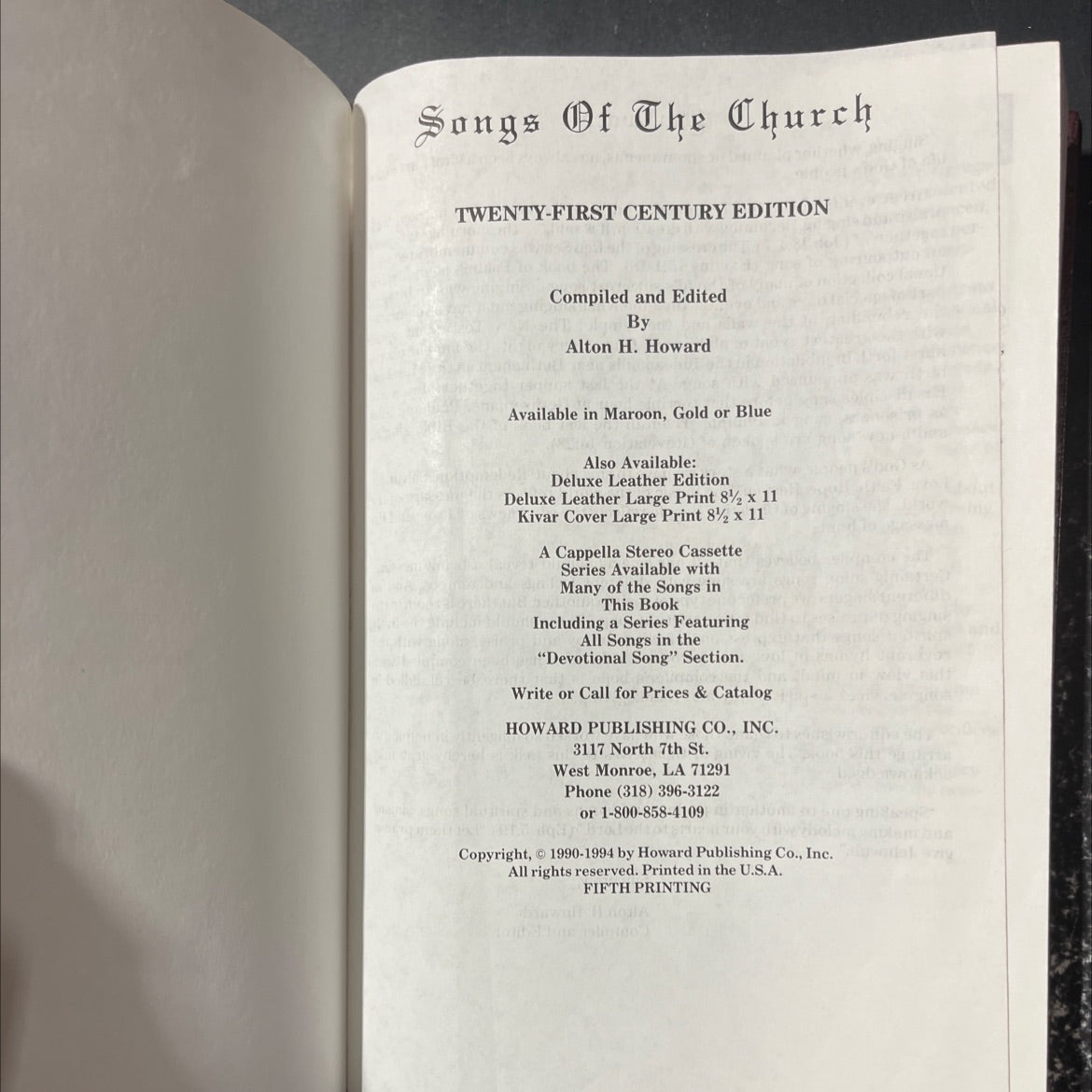 songs of the church twenty-first century edition book, by Alton H. Howard, 1994 Hardcover image 2