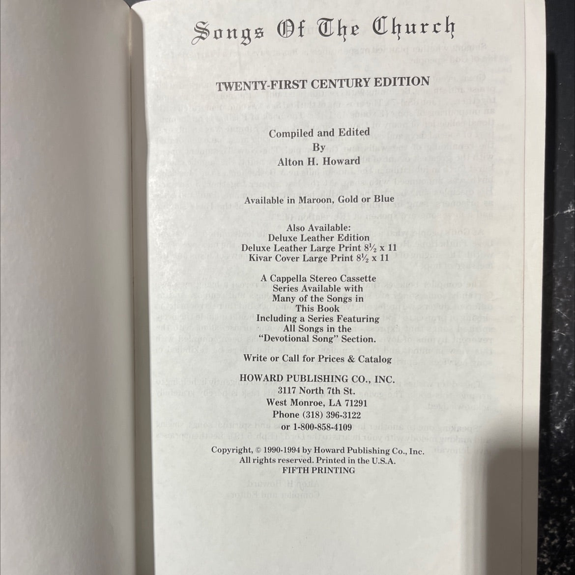 songs of the church twenty-first century edition book, by alton h. howard, 1994 Hardcover image 2
